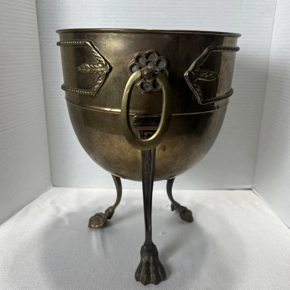 MCM Brass Footed Champagne Bucket Urn Cauldron Planter Vintage W/ Patina/ Moody